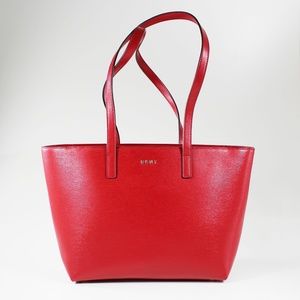 DKNY  Red Leather Bryant Sutton Top Zip Tote Bag